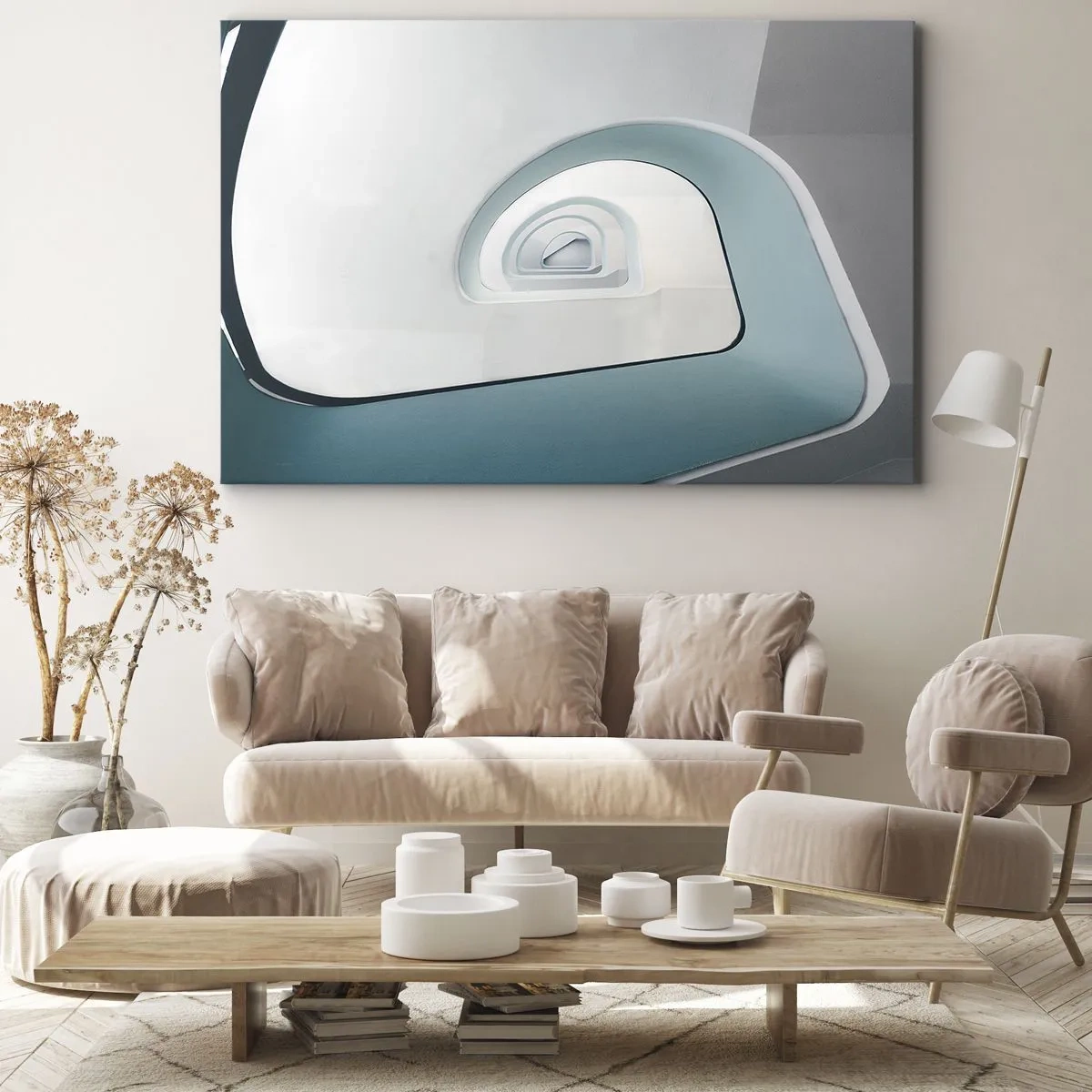 Bild auf Leinwand - Leinwandbild - Minimalistische Architektur mit abgerundeten Linien - 120x80cm - Bis zum Ende des Blaus - Moderne Wanddekoration für Wohnzimmer und Schlafzimmer ARTTOR