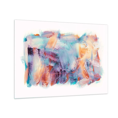 Glasbild - Bild auf glas - Bunte Pinselstriche in Pastellabstraktion - 70x50cm - Buntes Durcheinander - Moderne Wanddekoration für Wohnzimmer und Schlafzimmer ARTTOR