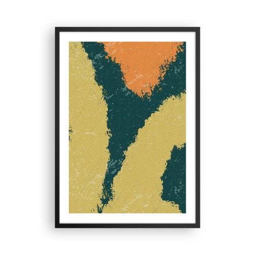 Poster in einem schwarzem Rahmen - Abstrakte Farbflecken in Grün- und Orangetönen - 50x70cm - Abstraktion – langsame Bewegung - Moderne Wanddekoration für Wohnzimmer und Schlafzimmer ARTTOR