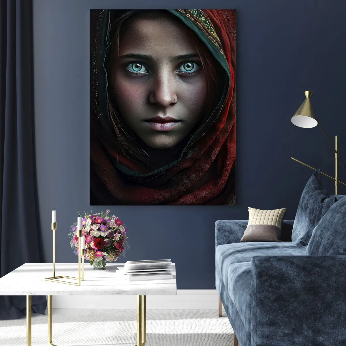 Glasbild - Bild auf glas - Porträt einer Frau mit intensivem Blick in warmen Farben - 80x120cm - Prinzessin aus dem Osten - Moderne Wanddekoration für Wohnzimmer und Schlafzimmer ARTTOR