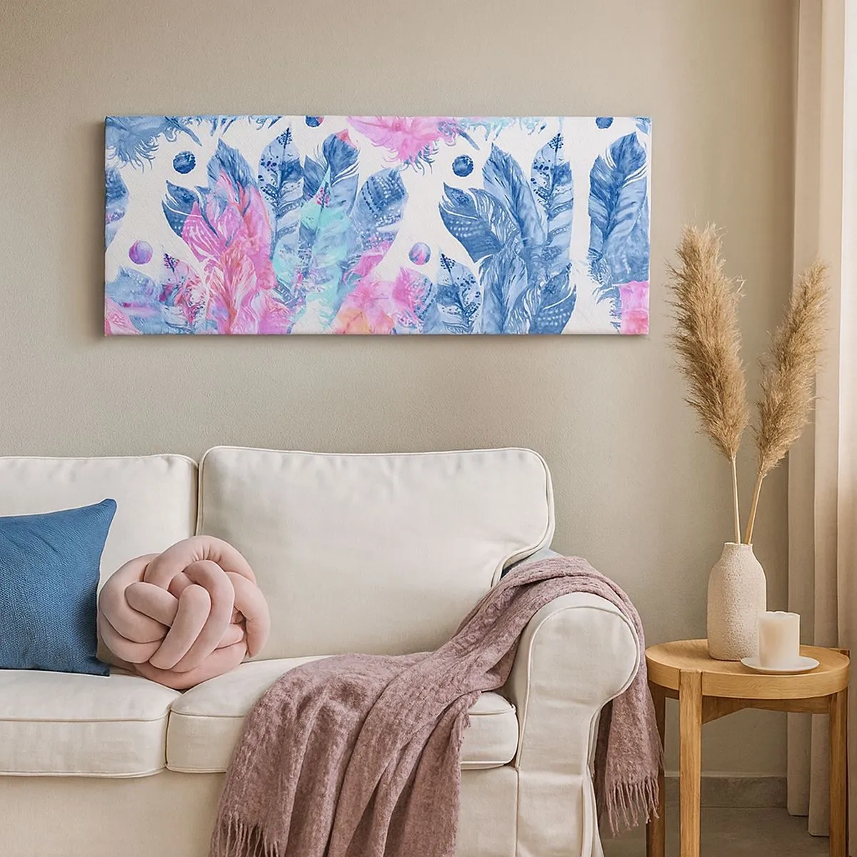 Bild auf Leinwand - Leinwandbild - Pflaumen in Pink und Blau - 100x40 cm
