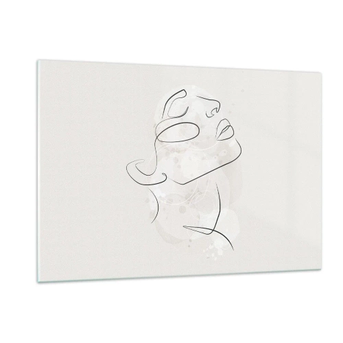 Glasbild - Bild auf glas - Ein minimalistisches Frauengesicht, mit einer Linie gezeichnet. - 120x80cm - Die Umrisse eines Traums - Moderne Wanddekoration für Wohnzimmer und Schlafzimmer ARTTOR