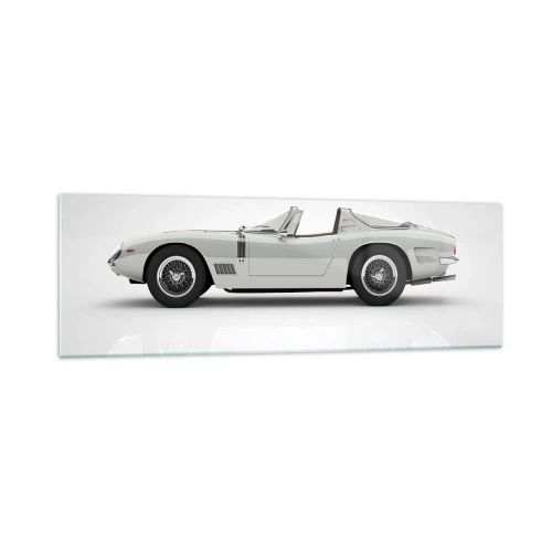 Glasbild - Bild auf glas - Klassisches weißes Cabrio auf hellem Hintergrund - 160x50cm - Spaß versprochen - Moderne Wanddekoration für Wohnzimmer und Schlafzimmer ARTTOR