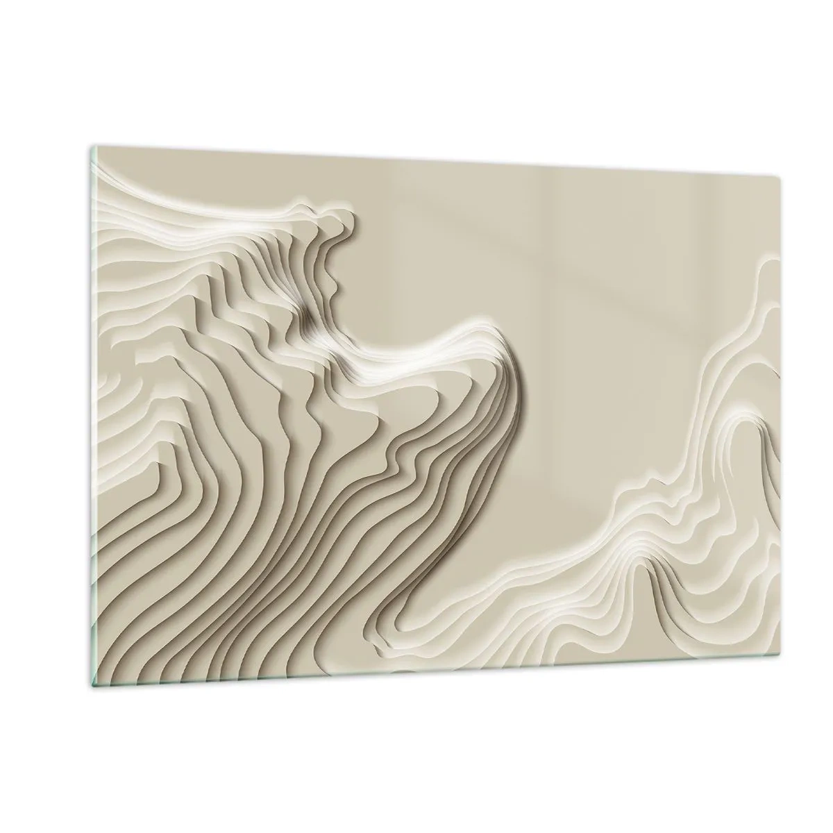Glasbild - Bild auf glas - Minimalistische Abstraktion mit topografischen Linien auf beigem Hintergrund. - 120x80cm - Topographie der Kunst - Moderne Wanddekoration für Wohnzimmer und Schlafzimmer ARTTOR