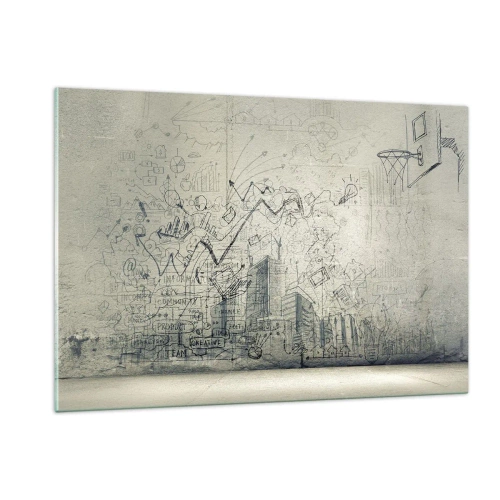 Glasbild - Bild auf glas - Grafische Skizze mit geschäftlichen und kreativen Elementen - 120x80cm - Mein tolles Stadtleben - Moderne Wanddekoration für Wohnzimmer und Schlafzimmer ARTTOR