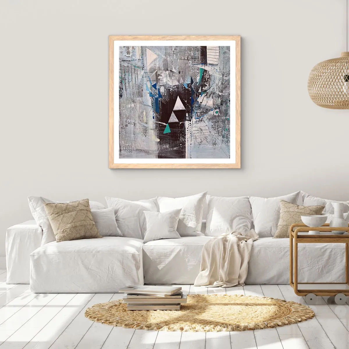 Poster in einem Rahmen aus heller Eiche - Überschreibende Reihenfolge der Dreiecke - 60x60 cm