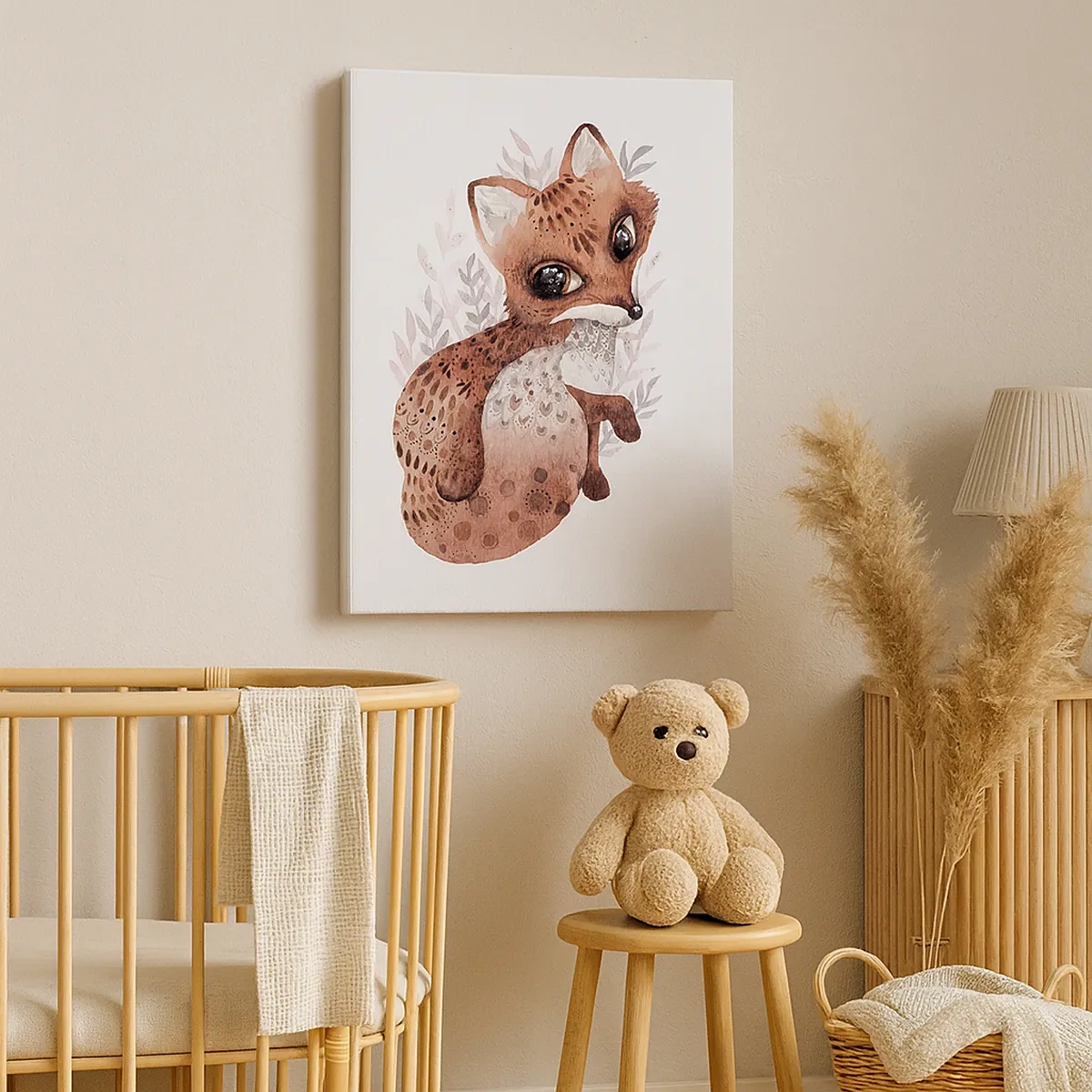 Bild auf Leinwand - Leinwandbild - Ein süßer Aquarellfuchs auf hellem Hintergrund - 50x70cm - Einfach lieben - Moderne Wanddekoration für Wohnzimmer und Schlafzimmer ARTTOR