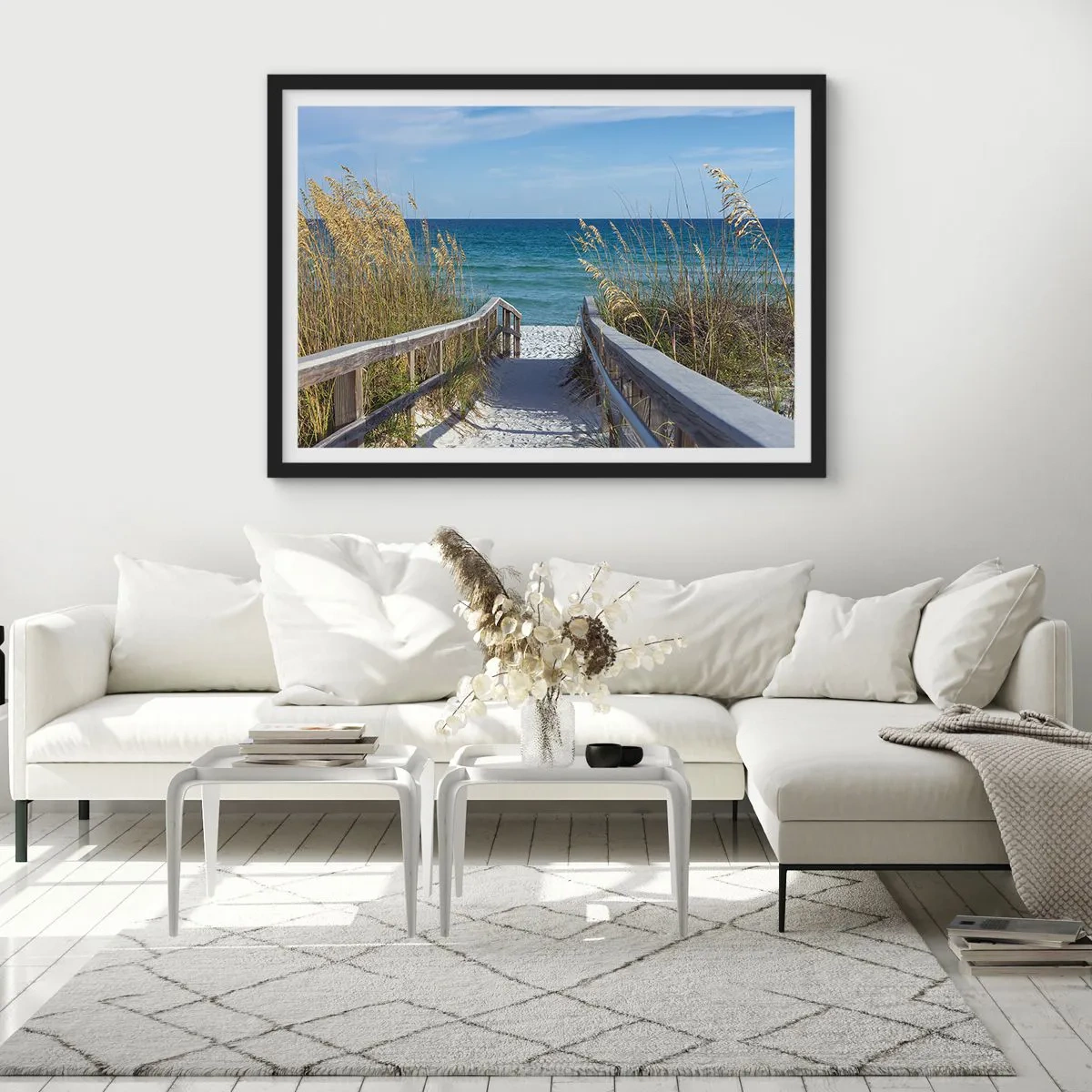 Poster in einem schwarzem Rahmen - Weg zum Strand mit Meerblick - 70x50cm - In der Sonne, im Wind - Moderne Wanddekoration für Wohnzimmer und Schlafzimmer ARTTOR