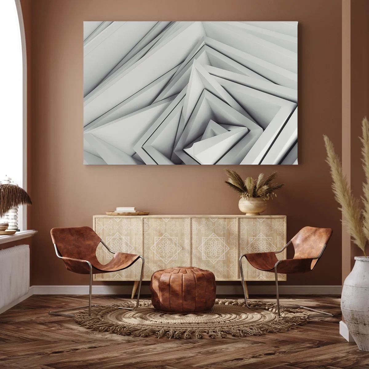 Bild auf Leinwand - Leinwandbild - Eine abstrakte Komposition aus geometrischen Formen in Grautönen. - 70x50cm - Spitzwinklige Knospen - Moderne Wanddekoration für Wohnzimmer und Schlafzimmer ARTTOR