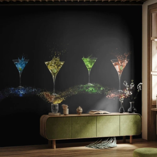 Fototapete Premium Sand - Farben der Freude in Kristallglas - Gastronomie, Cocktail, Buntes Getränk - 300x210 cm