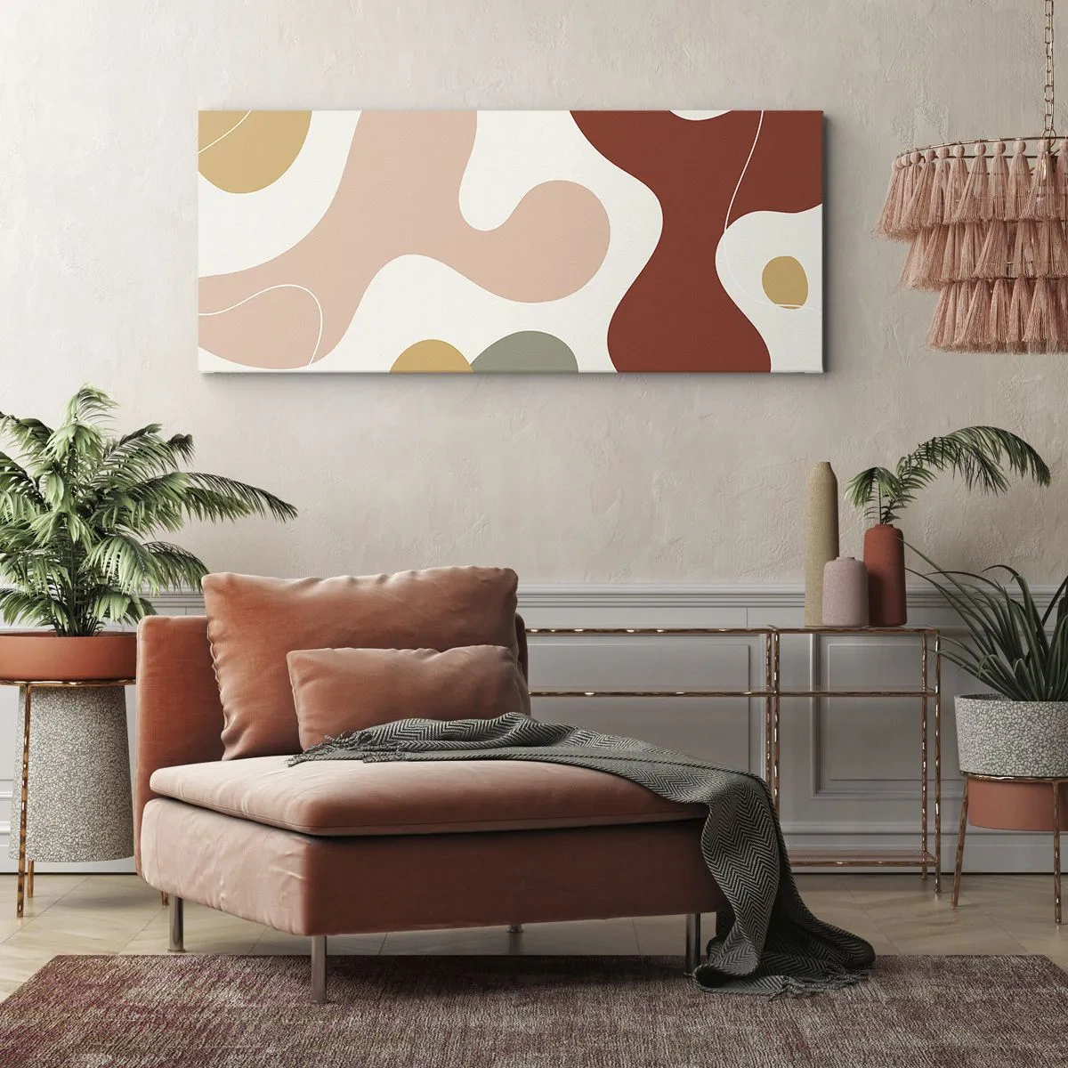 Bild auf Leinwand - Leinwandbild - Eine abstrakte Komposition in Pastelltönen mit dynamischen Formen. - 120x50cm - Kringel oder Schnörkel? - Moderne Wanddekoration für Wohnzimmer und Schlafzimmer ARTTOR