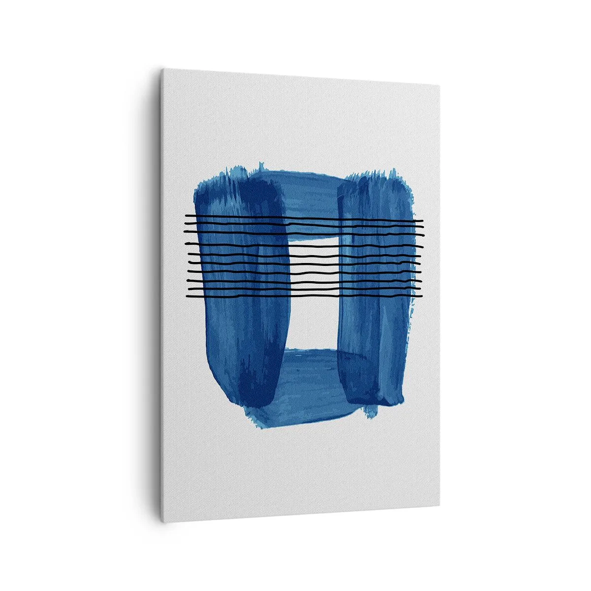 Bild auf Leinwand - Leinwandbild - Abstraktes Muster in Blautönen mit schwarzen Linien - 70x100cm - Blaue und schwarze Komposition - Moderne Wanddekoration für Wohnzimmer und Schlafzimmer ARTTOR