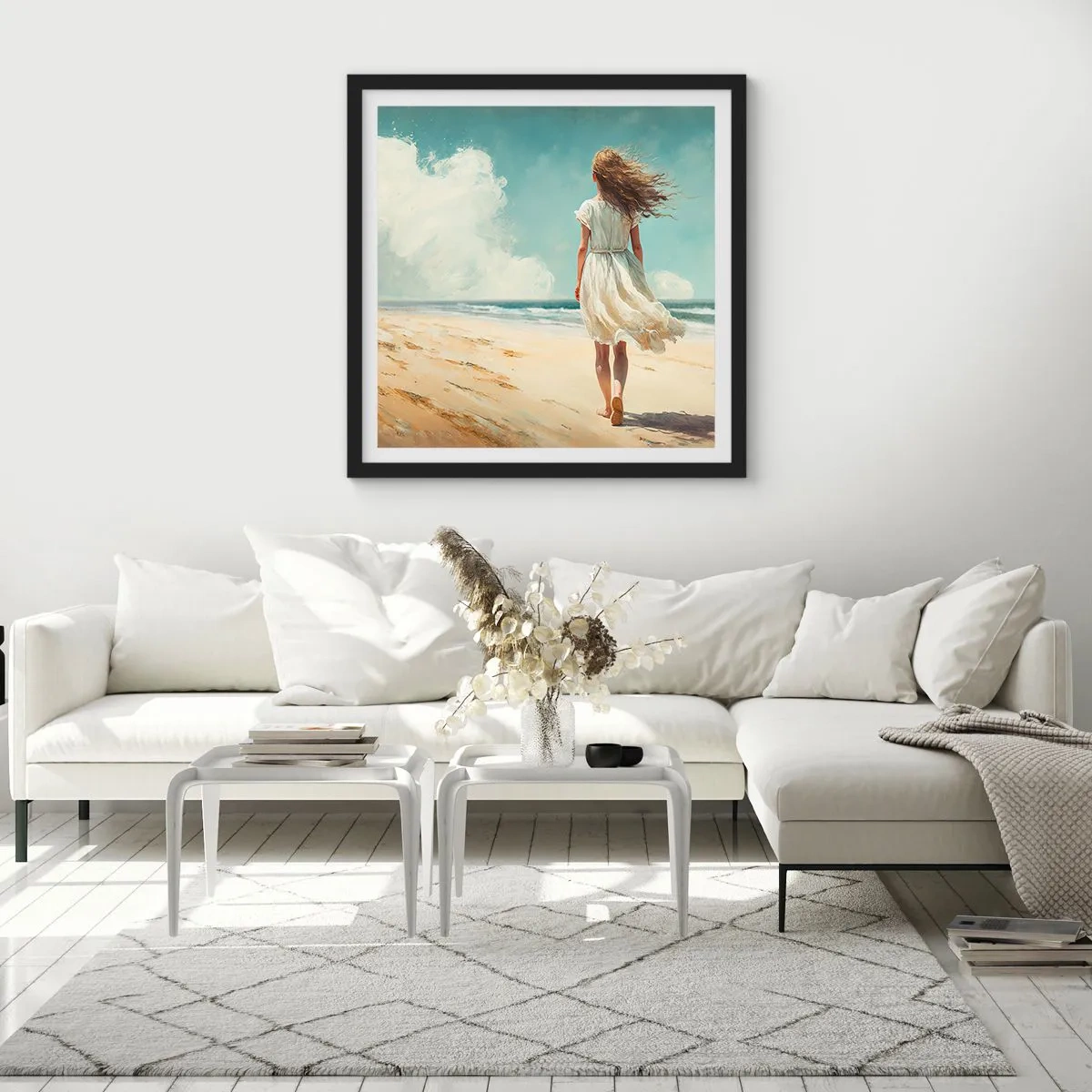 Poster in einem schwarzem Rahmen - Der Sonne und dem Wind begegnen - 50x50 cm