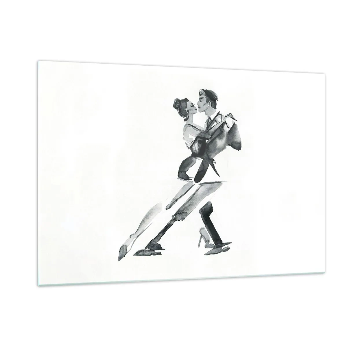 Glasbild - Bild auf glas - Ein Paar tanzt Tango in Schwarz-Weiß-Aquarell - 120x80cm - In einem Schlag - Moderne Wanddekoration für Wohnzimmer und Schlafzimmer ARTTOR