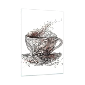 Glasbild - Bild auf glas - Künstlerische Zeichnung einer Tasse mit Ornamenten und Dampf - 50x70cm - Tee für alles - Moderne Wanddekoration für Wohnzimmer und Schlafzimmer ARTTOR