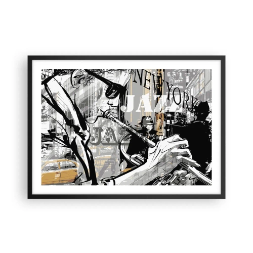 Poster in einem schwarzem Rahmen - New Yorker Jazzszene - 70x50cm - Im Rhythmus von New York - Moderne Wanddekoration für Wohnzimmer und Schlafzimmer ARTTOR