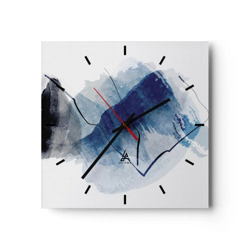 Wanduhr - Glasuhr - Abstrakte Formen in Blautönen mit zarten Linien - 30x30cm - Eisberg - Moderne Wanddekoration für Wohnzimmer und Schlafzimmer ARTTOR