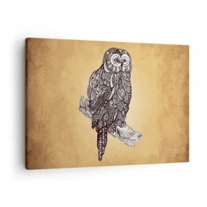Bild auf Leinwand - Leinwandbild - Eine Eule im Ornamentstil auf beigem Hintergrund - 70x50cm - Kunstvolle Ornamente der Weisheit - Moderne Wanddekoration für Wohnzimmer und Schlafzimmer ARTTOR