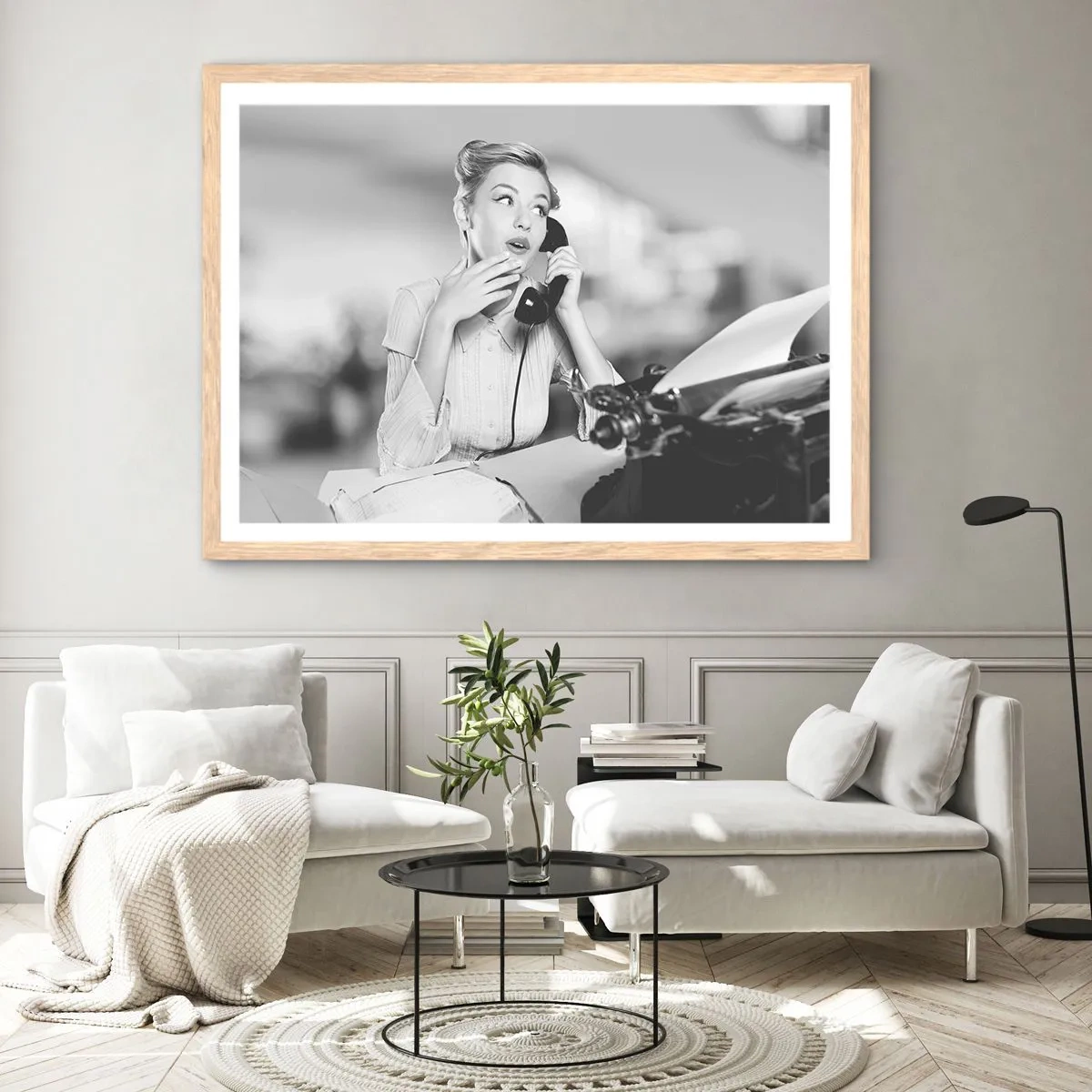 Poster in einem Rahmen aus heller Eiche - Hallo, wir sind in den 1950er Jahren. - 100x70 cm