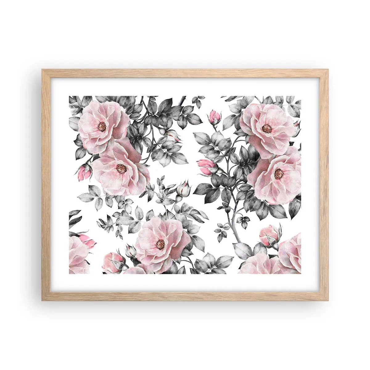 Poster in einem Rahmen aus heller Eiche - Verliere dich in den Blüten der Rosen - 50x40 cm