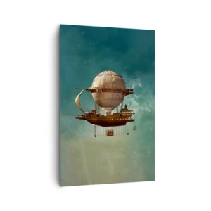 Bild auf Leinwand - Leinwandbild - Ein fantastisches Luftschiff vor dem grünlichen Himmel - 80x120cm - Jules Verne sagt Hallo - Moderne Wanddekoration für Wohnzimmer und Schlafzimmer ARTTOR