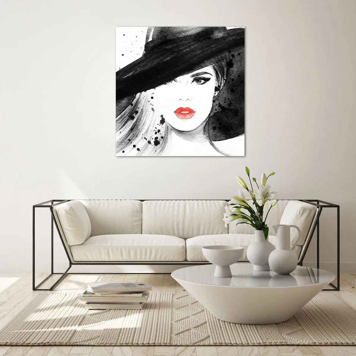 Glasbild - Bild auf glas - Frau in schwarz - 70x70 cm