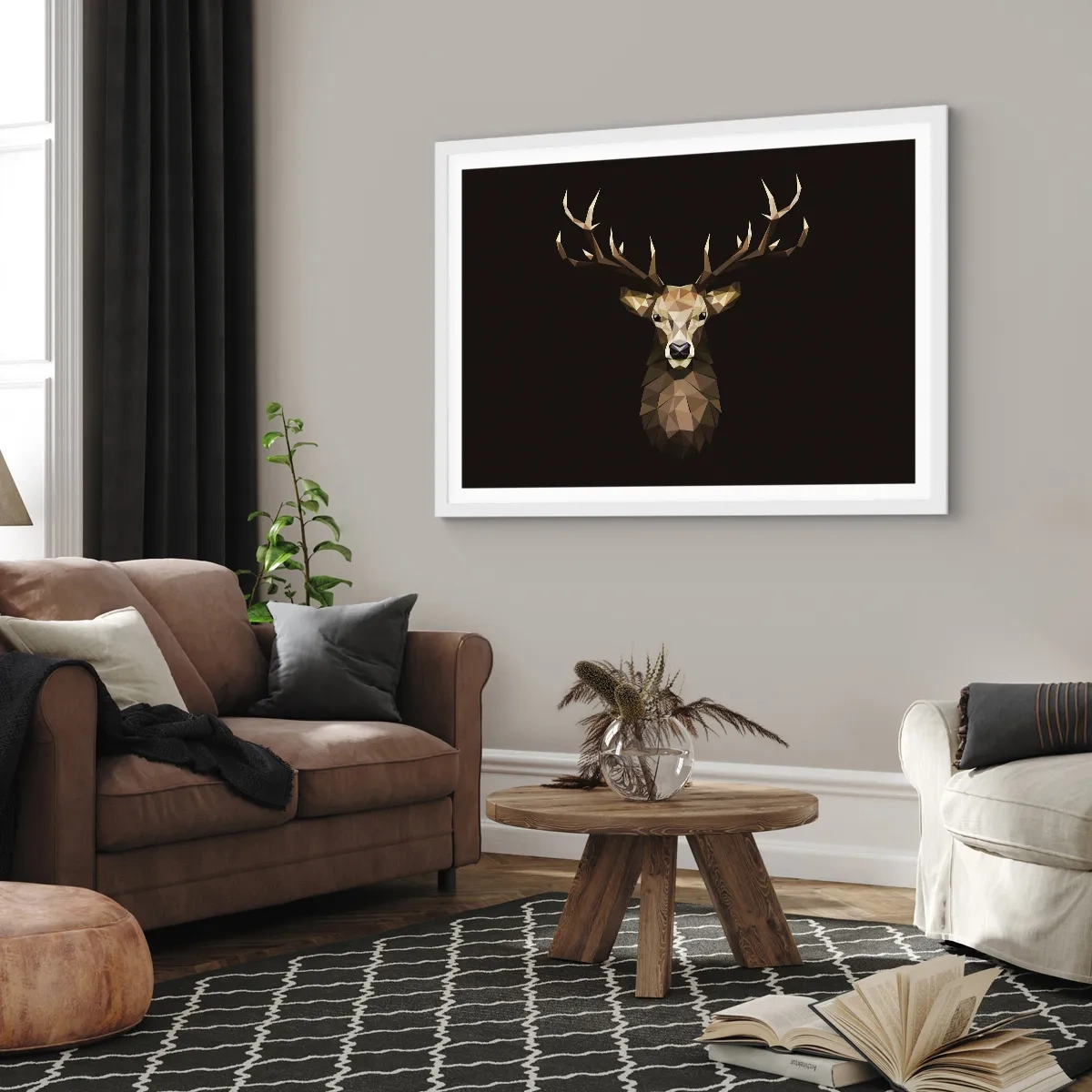 Poster in einem weißen Rahmen - Kubistischer Hirsch - 70x50 cm