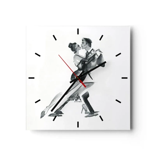 Wanduhr - Glasuhr - Eine subtile Illustration eines tanzenden Paares im monochromen Stil. - 30x30cm - In einem Schlag - Moderne Wanddekoration für Wohnzimmer und Schlafzimmer ARTTOR