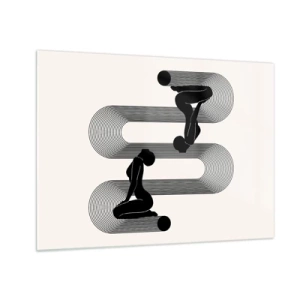 Glasbild - Bild auf glas - Minimalistische feminine Silhouetten mit grafischem Linienmotiv - 70x50cm - Sinnliche Symmetrie - Moderne Wanddekoration für Wohnzimmer und Schlafzimmer ARTTOR
