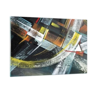 Glasbild - Bild auf glas - Dynamische Abstraktion mit bunten Pinselstrichen - 120x80cm - Energie der Bewegung - Moderne Wanddekoration für Wohnzimmer und Schlafzimmer ARTTOR