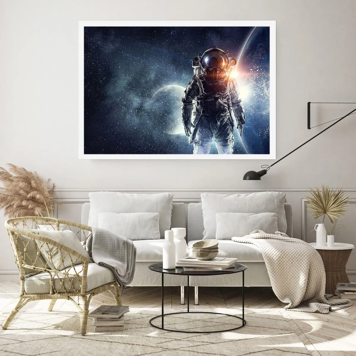 Poster - Astronaut vor dem Hintergrund des Weltraums und des Planeten Erde - 100x70cm - Weltraumabenteuer - Moderne Wanddekoration für Wohnzimmer und Schlafzimmer ARTTOR