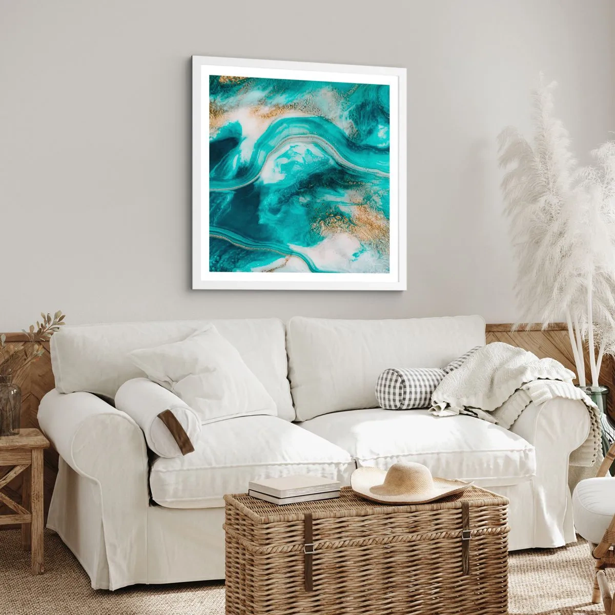 Poster in einem weißen Rahmen - Der Fluss aus Gold - 30x30 cm