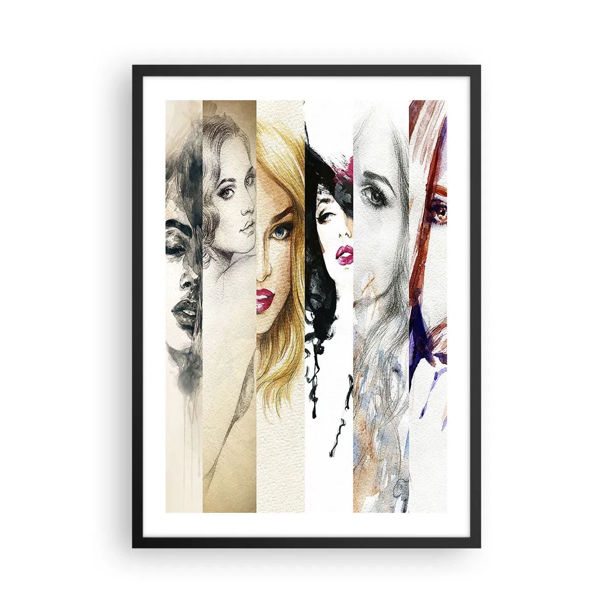 Poster in einem schwarzem Rahmen - Frauenporträts in verschiedenen künstlerischen Stilen - 50x70cm - Und es ist immer DU - Moderne Wanddekoration für Wohnzimmer und Schlafzimmer ARTTOR