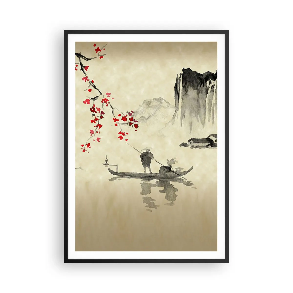 Poster in einem schwarzem Rahmen - Im Land der blühenden Kirschbäume - 70x100 cm