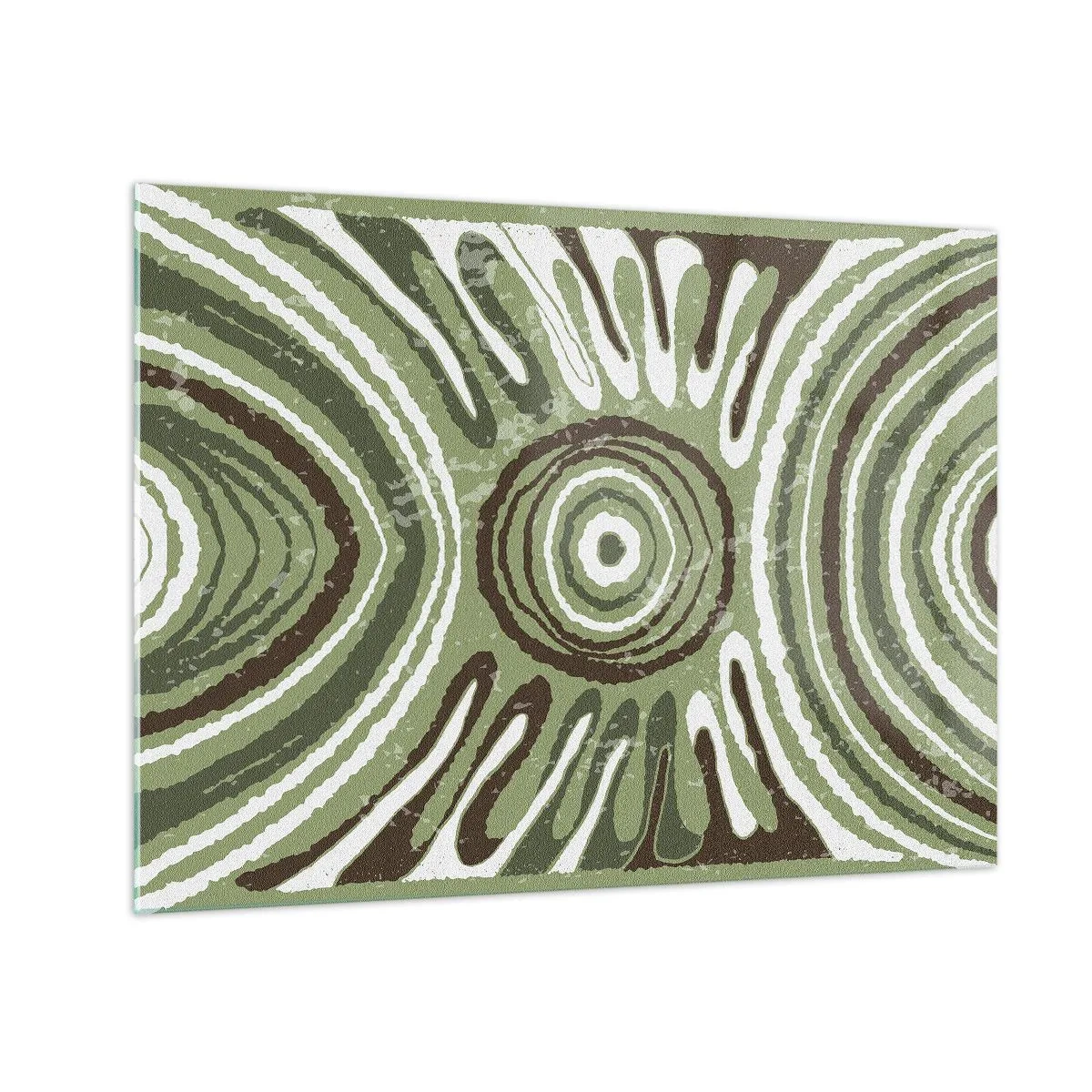 Glasbild - Bild auf glas - Grüne konzentrische Kreise und abstrakte Linien - 70x50cm - Explosion von Emotionen - Moderne Wanddekoration für Wohnzimmer und Schlafzimmer ARTTOR