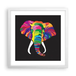 Poster in einem weißen Rahmen - Der Elefant, der es liebte, im Regenbogen zu baden - 40x40 cm