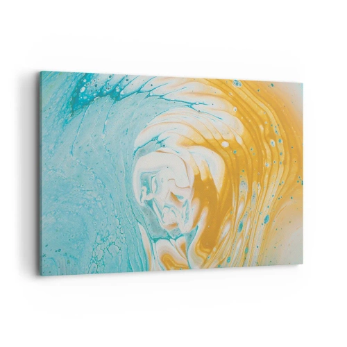 Bild auf Leinwand - Leinwandbild - Abstrakte Wellen in Blau- und Goldtönen auf Leinwand - 120x80cm - Pastellwirbel - Moderne Wanddekoration für Wohnzimmer und Schlafzimmer ARTTOR