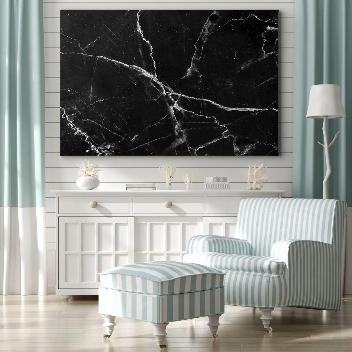 Bild auf Leinwand - Leinwandbild - Schwarzer Marmor mit weißen Adern im Detail - 120x80cm - Geheimleben des Steins - Moderne Wanddekoration für Wohnzimmer und Schlafzimmer ARTTOR