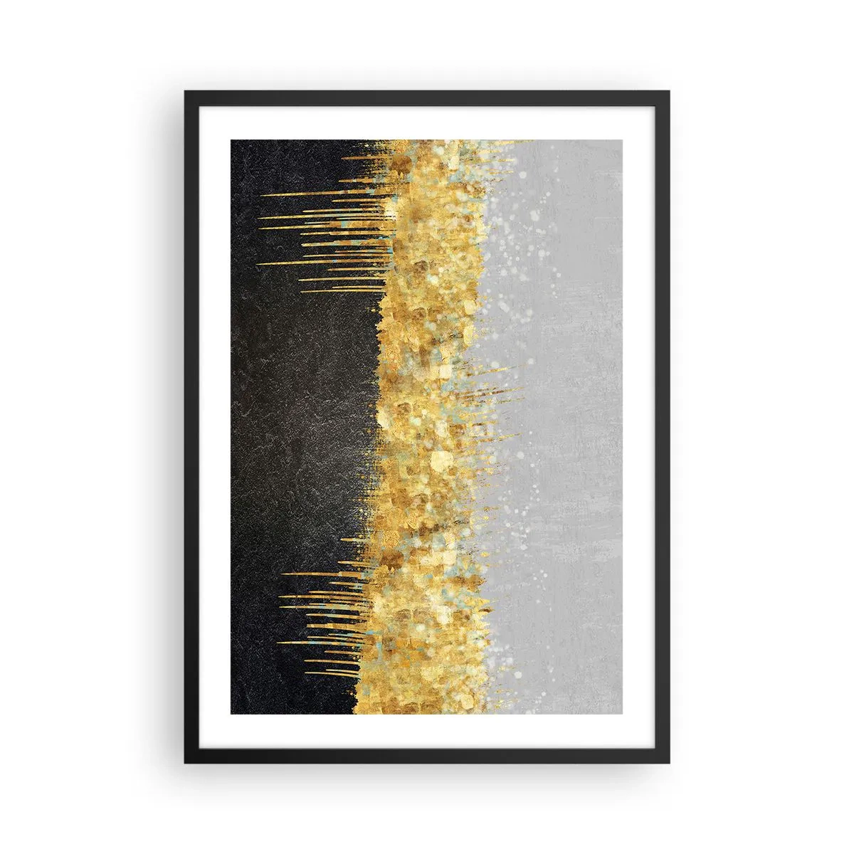 Poster in einem schwarzem Rahmen - Abstrakte Komposition aus Gold, Schwarz und Silber - 50x70cm - Nach innen und nach oben - Moderne Wanddekoration für Wohnzimmer und Schlafzimmer ARTTOR