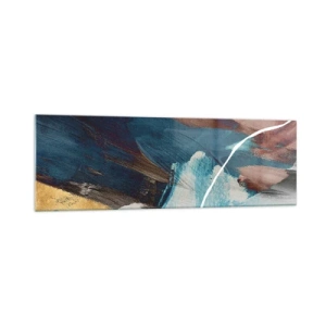 Glasbild - Bild auf glas - Abstrakte Pinselstriche in Blau- und Goldtönen - 160x50cm - Großzügig und mit Energie - Moderne Wanddekoration für Wohnzimmer und Schlafzimmer ARTTOR