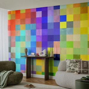 Fototapete Standard Eco - Ein buntes Mosaik aus geometrischen Quadraten in verschiedenen Farbtönen - 100x70cm - Alle anderen, alle gleich - Moderne Wanddekoration für Wohnzimmer und Schlafzimmer ARTTOR