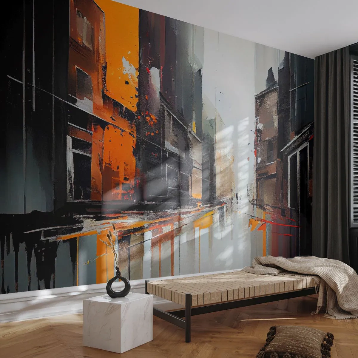 Selbstklebende Fototapete Deluxe Sticker - Regnerischer Tag - Die Architektur, Moderne Kunst, Stadt - 350x256 cm