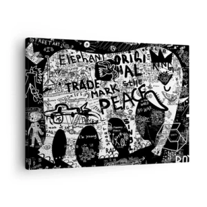 Bild auf Leinwand - Leinwandbild - Schwarz-Weiß-Grafiken mit Graffiti-Motiven - 70x50cm - Reiche Straßenwelt - Moderne Wanddekoration für Wohnzimmer und Schlafzimmer ARTTOR