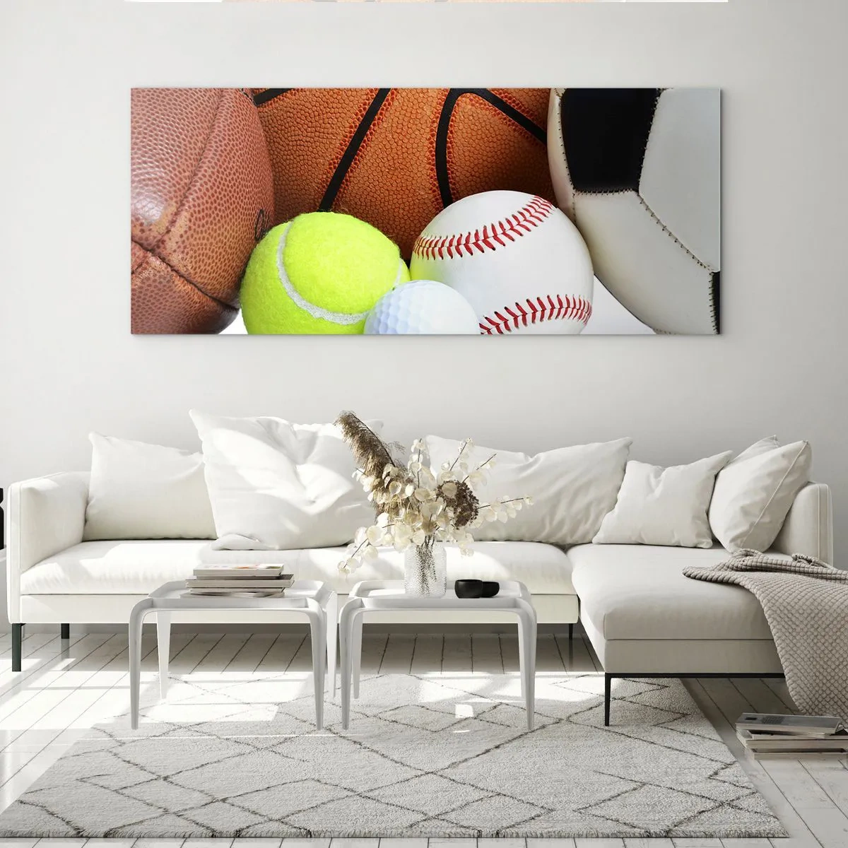 Glasbild - Bild auf glas - Bälle verschiedener Sportarten - 160x50cm - Fußball verbindet uns! - Moderne Wanddekoration für Wohnzimmer und Schlafzimmer ARTTOR
