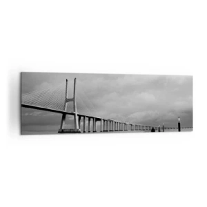 Bild auf Leinwand - Leinwandbild - Eine Hängebrücke über dem Wasser in Schwarz und Weiß - 160x50cm - Jedem das Verdiente - Moderne Wanddekoration für Wohnzimmer und Schlafzimmer ARTTOR