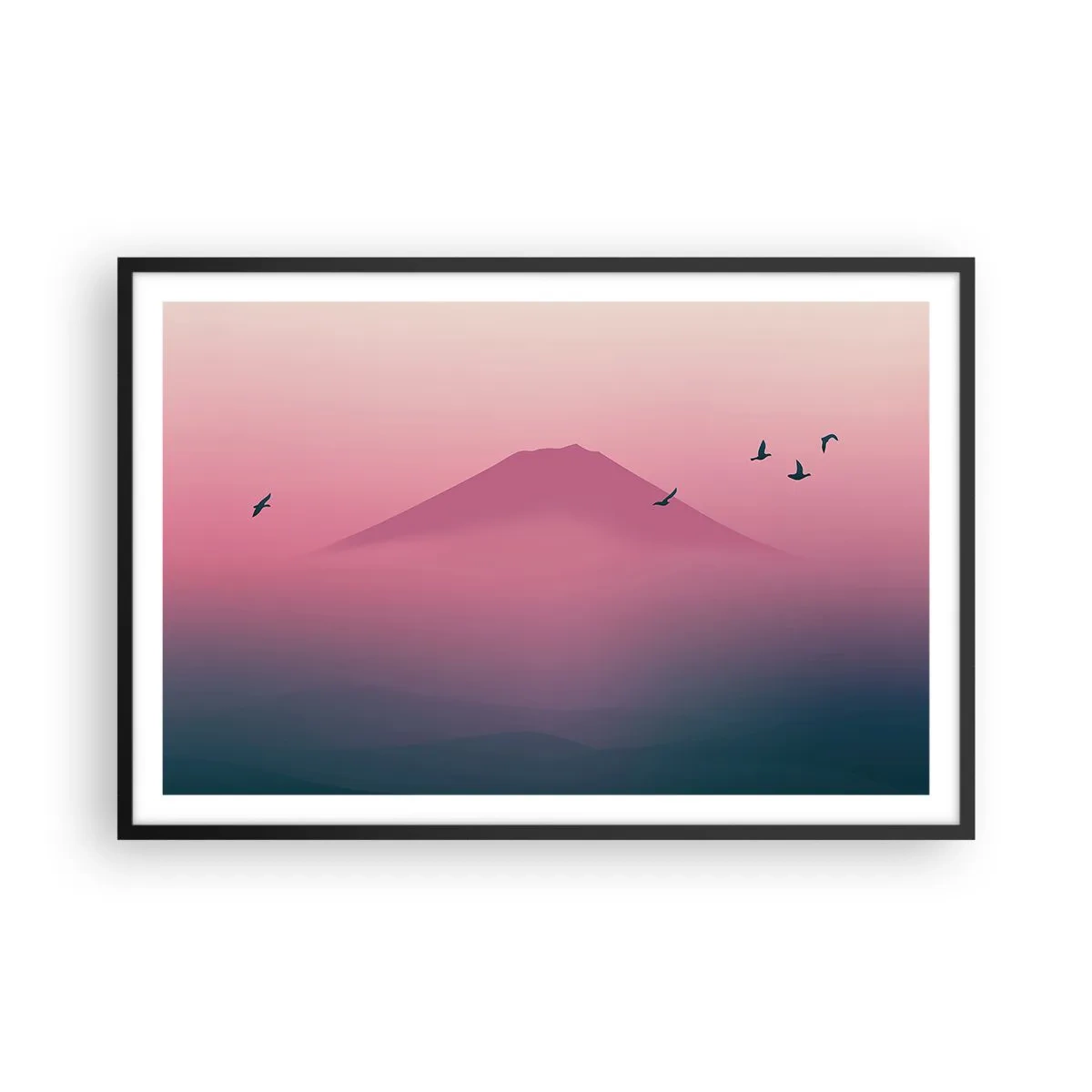 Poster in einem schwarzem Rahmen - Wanderer über den Wolken - 91x61 cm