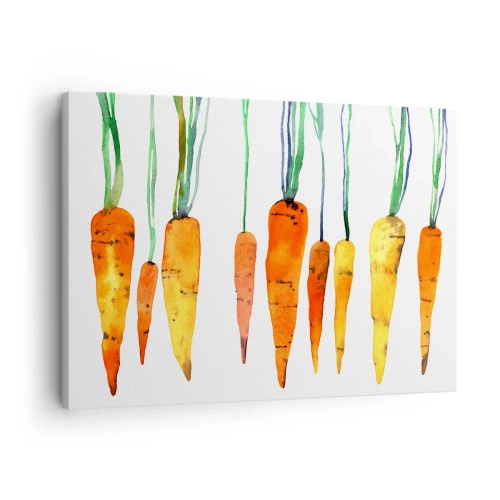 Bild auf Leinwand - Leinwandbild - Aquarell Karotten in verschiedenen Farbtönen auf weißem Hintergrund - 70x50cm - Die Schönheit des Gewöhnlichen - Moderne Wanddekoration für Wohnzimmer und Schlafzimmer ARTTOR