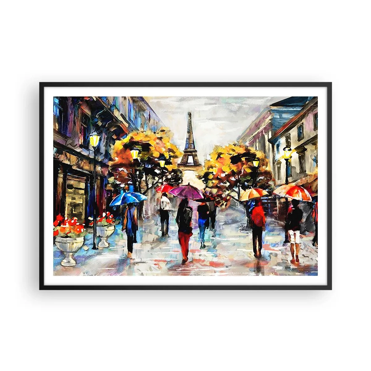 Poster in einem schwarzem Rahmen - Ein Herbstspaziergang in Paris mit Blick auf den Eiffelturm - 100x70cm - Besonders schön im Herbst - Moderne Wanddekoration für Wohnzimmer und Schlafzimmer ARTTOR