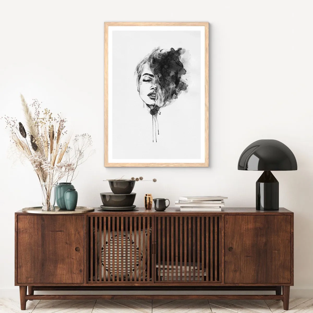 Poster in einem Rahmen aus heller Eiche - Wovon träumt das Mädchen - 61x91 cm