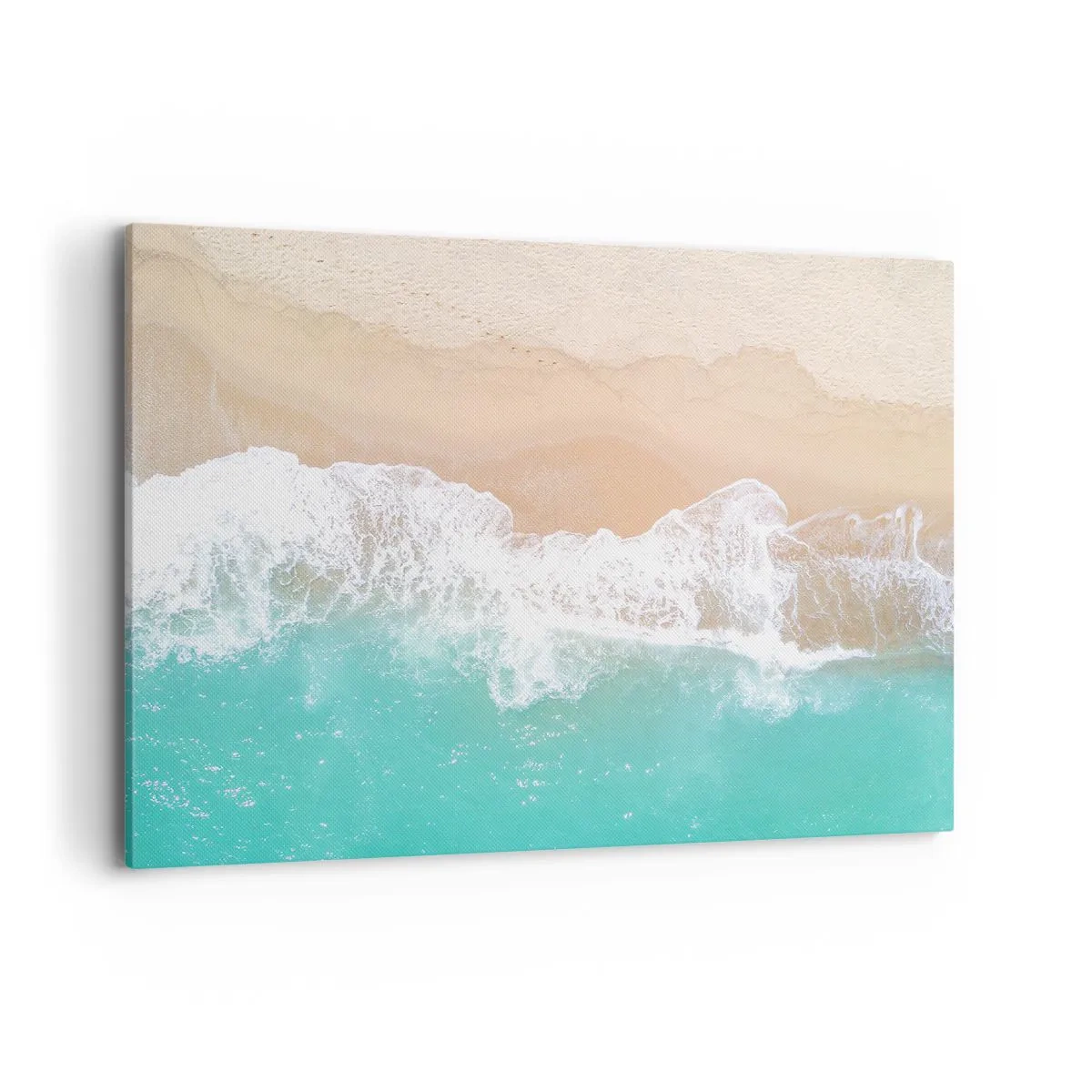 Bild auf Leinwand - Leinwandbild - Eine Vogelperspektive auf einen Strand mit türkisfarbenem Wasser und sanften Wellen - 100x70cm - Eine streichelnde Berührung - Moderne Wanddekoration für Wohnzimmer und Schlafzimmer ARTTOR